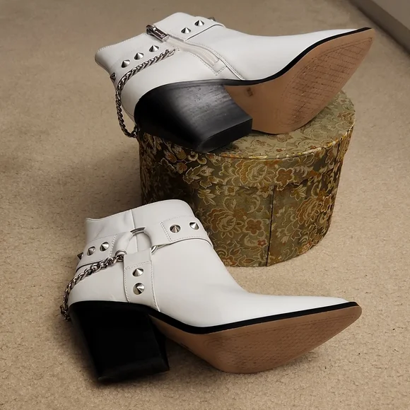 Studded White Ankle Boots - Picture 5 of 5